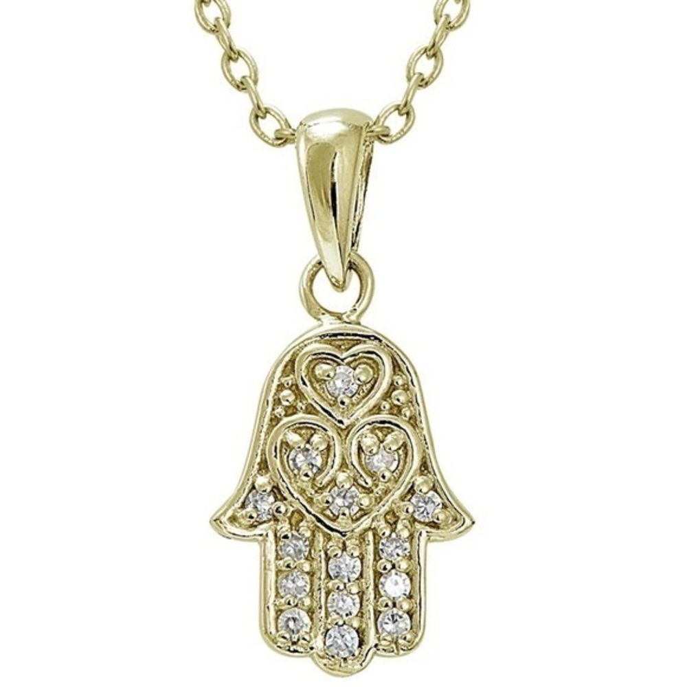 Giani Bernini 16” Necklace - CZ Hamsa Pendant in 18k Gold Over Sterling Silver